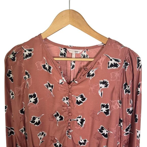 REBECCA TAYLOR Silk Long Sleeve Paintbrush Top Blouse Tied cuffs V-neck Sz 4 - Picture 5 of 11